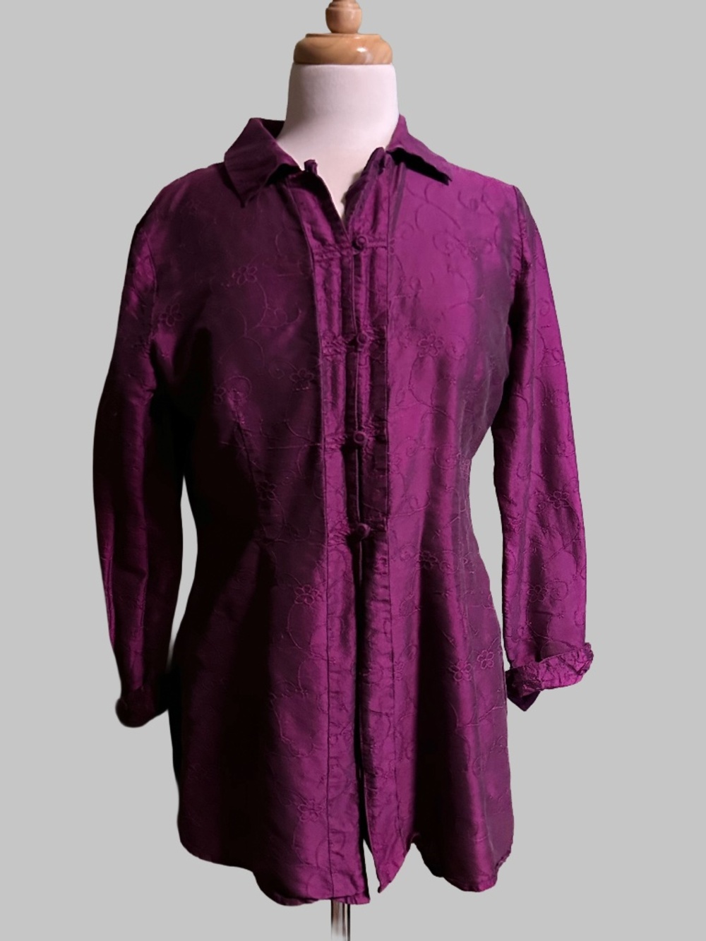 100% Vintage Silk Purple TESS Tunic Blouse (8)